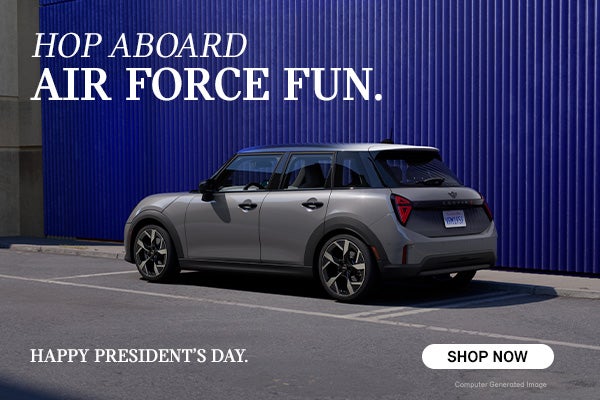 side view of grey cooper infront of blue wall.