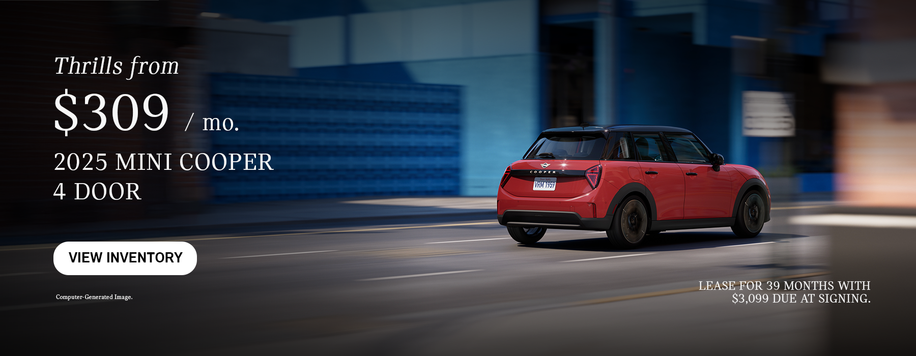 Back View of Red MINI Cooper 4 Door.